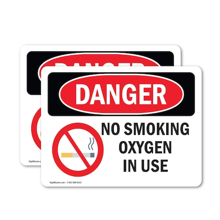 Signmission No Smoking Oxygen In Use Danger Sign, Vinyl Decal, 7in W x 5in L, 2PK OS-2PACK-DS-D-57-L-1487